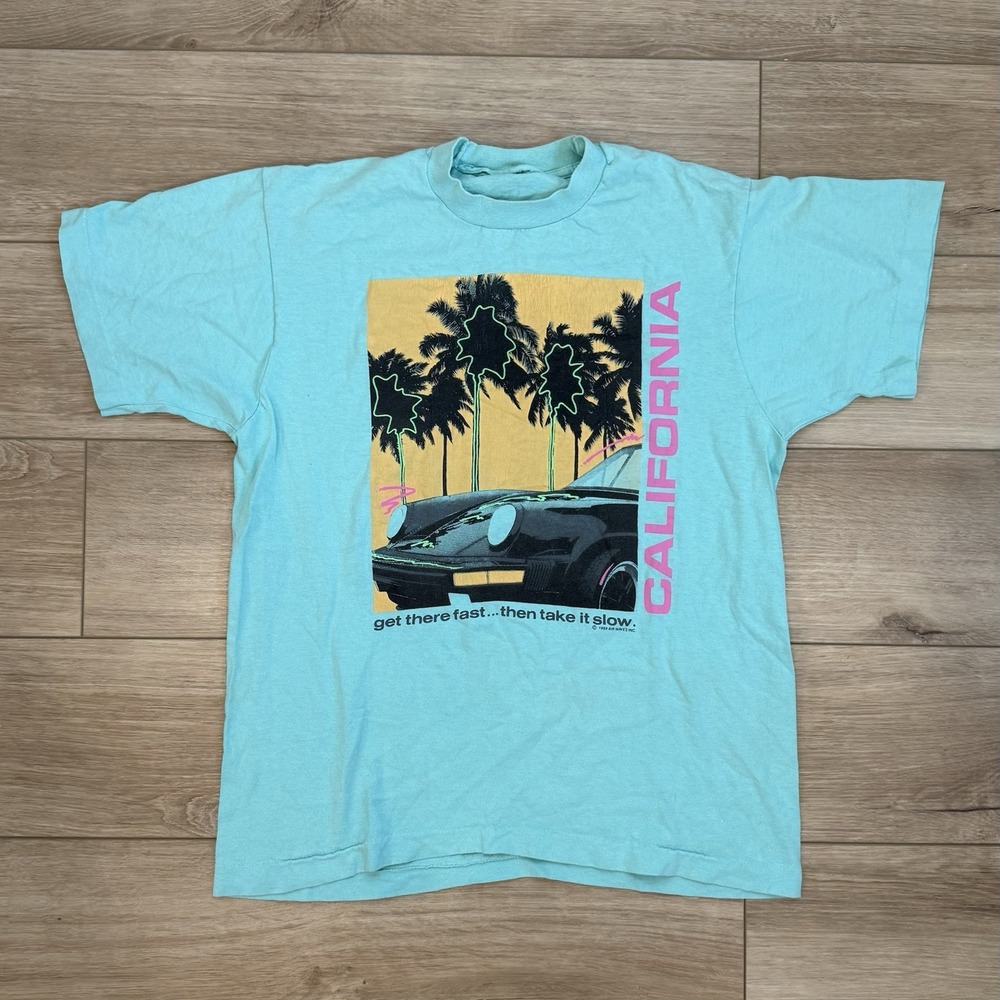 Vintage 1989 California Car Blue T-Shirt Single Stitch Adult Size Large 80's VTG